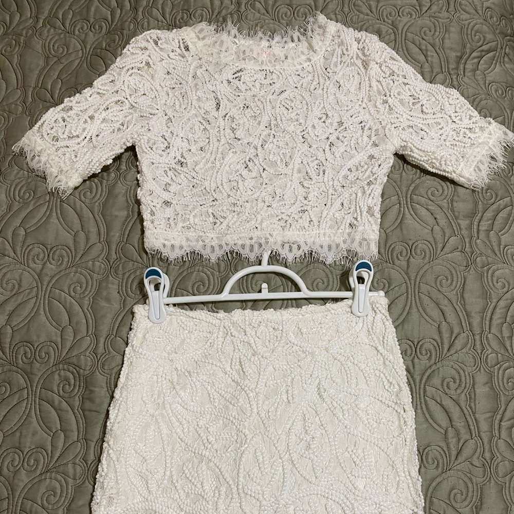 2 piece lace crop and skirt set